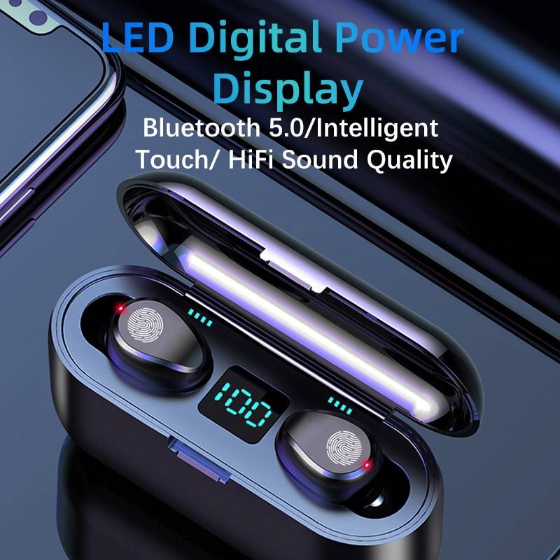 F9 TWS Bluetooth 5.0 Wireless Earbuds Consumer Electronics Color : White|Black 