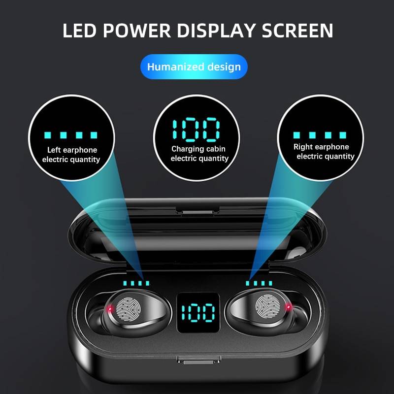 F9 TWS Bluetooth 5.0 Wireless Earbuds Consumer Electronics Color : White|Black 