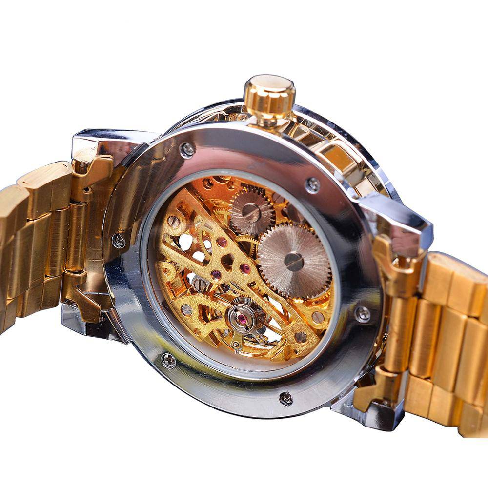 Men's Golden Mechanical Skeleton Watch