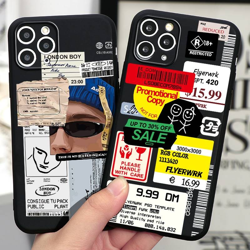 Sticker Silicone Black Case for iPhone