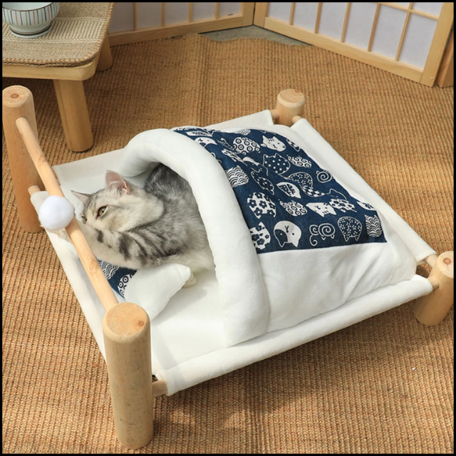 Wooden Pet Bed with Sleeping Bag